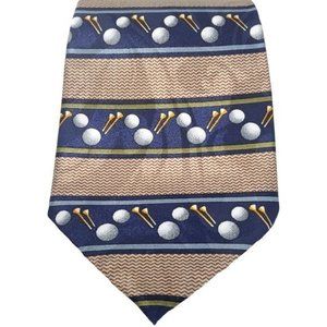 Steven Harris Tie‎ Necktie Golf Balls Tee Blue Tan Brown